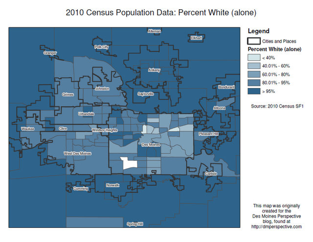 2010 Census Map - White as a Percentage of Total Population